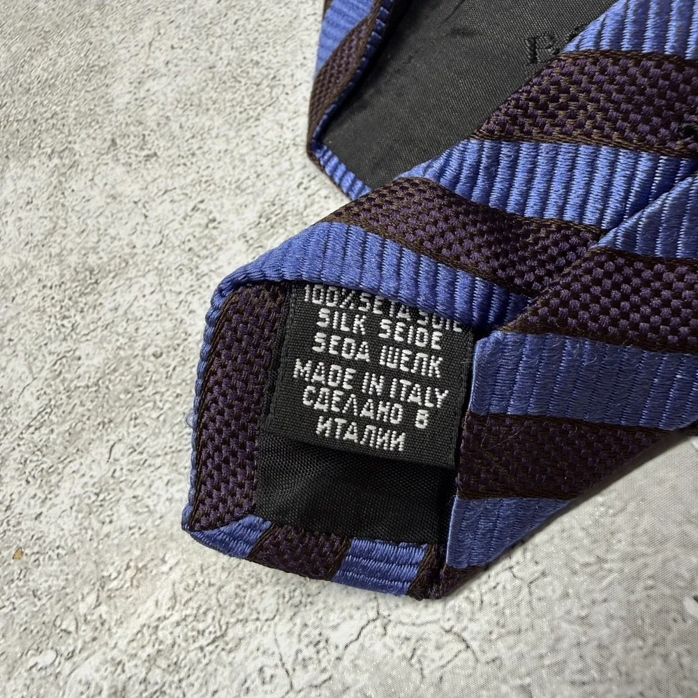 HUGO BOSS Silk Tie‎ Mens One Size Blue Striped Jacquard Made In Italy Necktie
